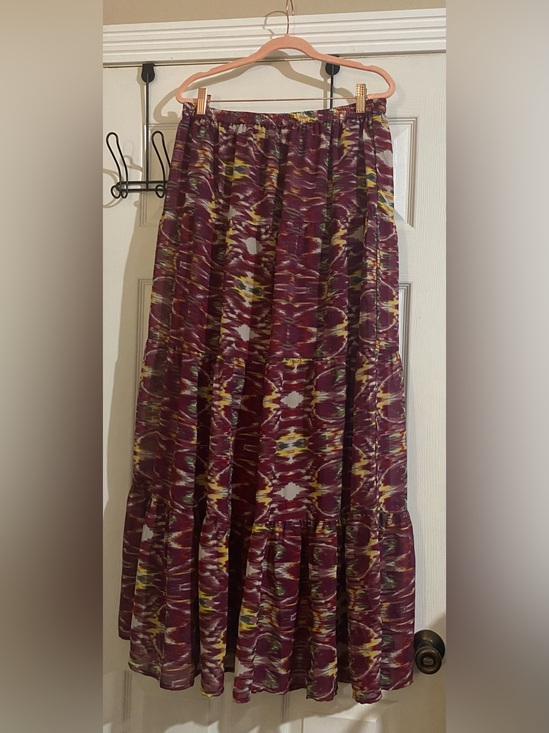 Dresses & Skirts - Women's Maroon Patterned Maxi Skirt - Casual Tiered Design